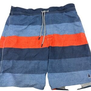 johnnie-O Swim Trunks Mens XL Blue Orange Striped JMSS1420 Board Shorts